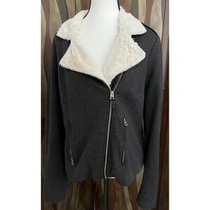 Lucky Brand asymmetrical zip faux fur-trimmed jacket. Size L.